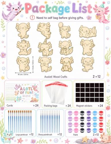 Bafeil 24 Set Axolotl Party Favors, DIY Wooden Painting Axolotl Craft Kit