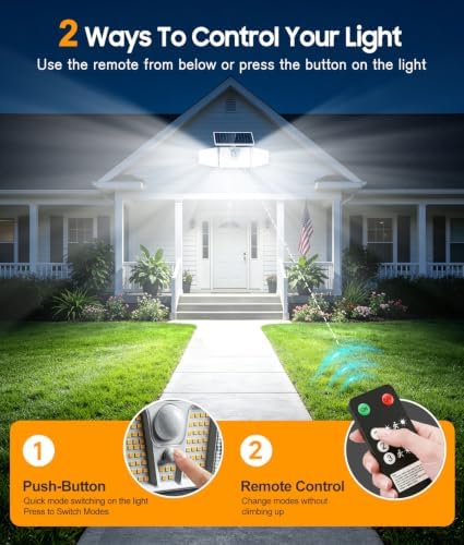 KOOPER Solar Motion Lights Outdoor, 210 LED Remote Solar Flood Lights 2PK