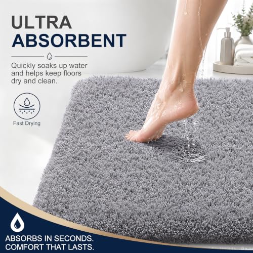 OLANLY Microfiber Bathroom Rugs 30x20, Soft Highly Absorbent Bath Mat, Grey