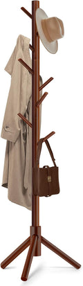 Solid Wooden Coat Rack Freestanding, New Zealand Pine Coat Tree with 8 Hooks