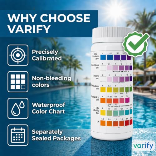7 in 1 Pool Test Strips (150 Strips) - Easy to Use Water Testing Kit for