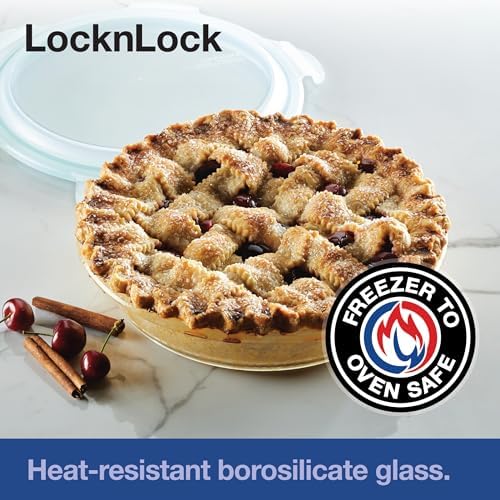 LocknLock 9.5-Inch, 54.1 fl oz (1.6 L) Purely Better Glass Round Pie Baking Dish and Food