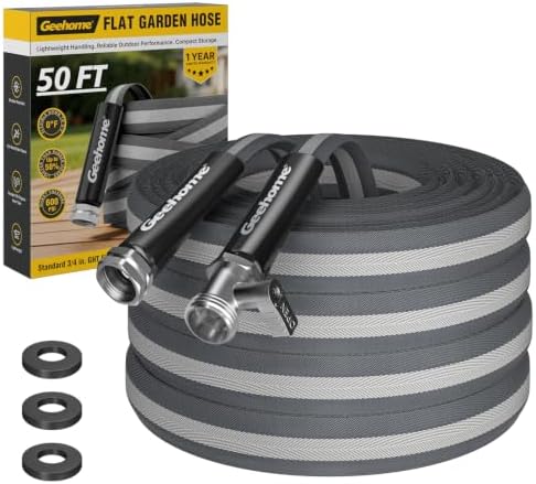 Lightweight Flat Garden Hose 50FT, Flexible Water Hose with Shutoff Valve, TPE Inner Tube