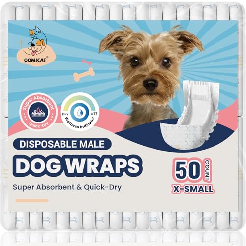 Dog Diapers Male, X-Small 50 Ct, Super Absorbent Male Dog Wraps with Wetness