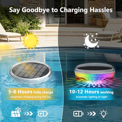 Solar Powered Floating Pool Lights(2 Pack), Pool Lights That Float with