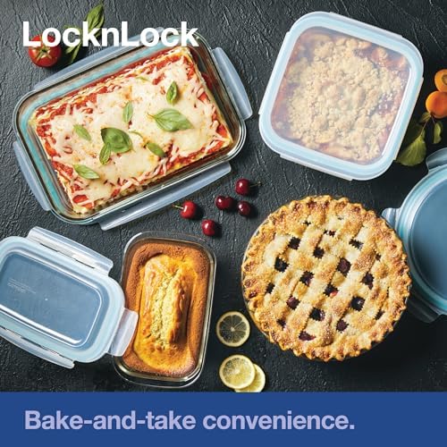 LocknLock 9.5-Inch, 54.1 fl oz (1.6 L) Purely Better Glass Round Pie Baking Dish and Food
