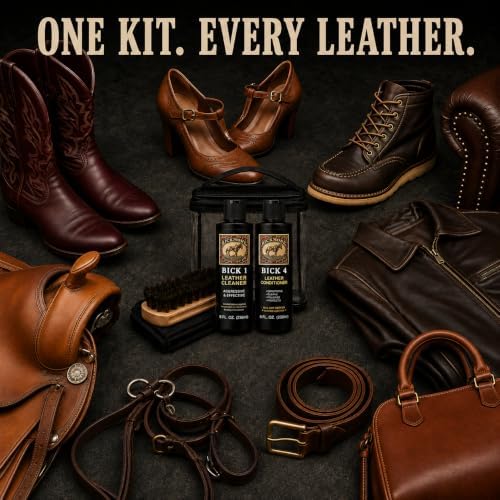 Leather Care Kit, Bick 1 Leather Cleaner, Bick 4 Conditioner, Brush & Cloth