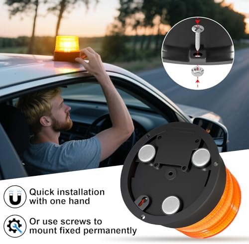 AnTom Magnetic Wireless Strobe Light Amber Warning Beacon Light for Trucks