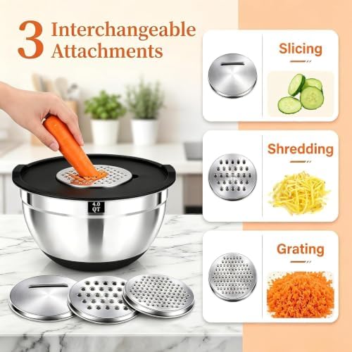 21 PCS Black Mixing Bowls with Lids Set, Size 4.5, 4, 3.5, 2.1, 1.5, 1.1 QT for Baking
