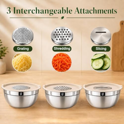 8PCS Stainless Steel Mixing Bowls with Lids - 5PCS Nesting Bowls