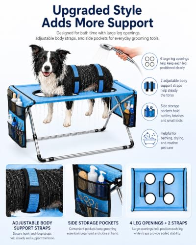 Dog Grooming Hammock Stand, Foldable Dog Bath Holder Sling Shower Chair