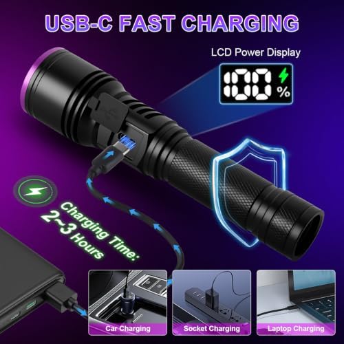 2Pack 365nm Black Light UV Flashlight Rechargeable for Pet Urine Detection