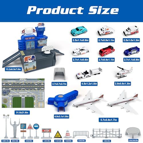 XDUOYJOY Airplane Toy Set with Trucks, Helicopter, Planes, Airport Playmat