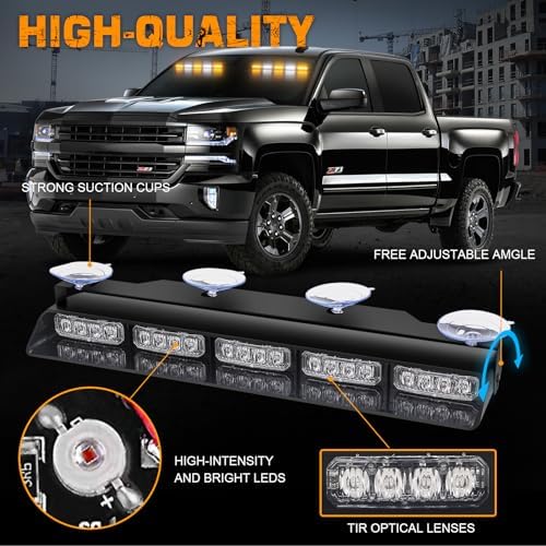 2x 17 inch Dash Strobe Lights for Trucks, 40 LED Visor Lights