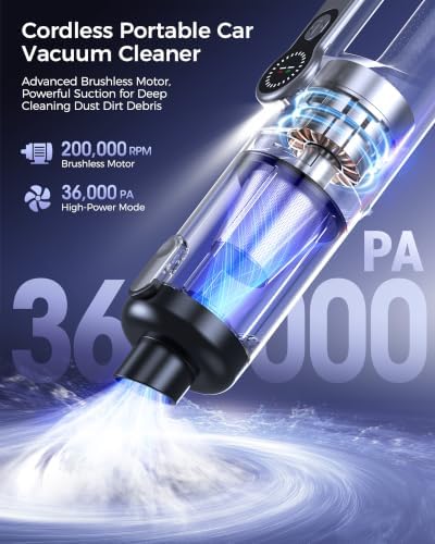 Cordless Handheld Vacuum Cleaner, 2-in-1 Vacuum & Blower, 36000Pa Suction Brushless Motor