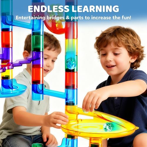 JOYIN 150Pcs Glowing Marble Run- Construction Building Blocks Toys with 5 Glow in The
