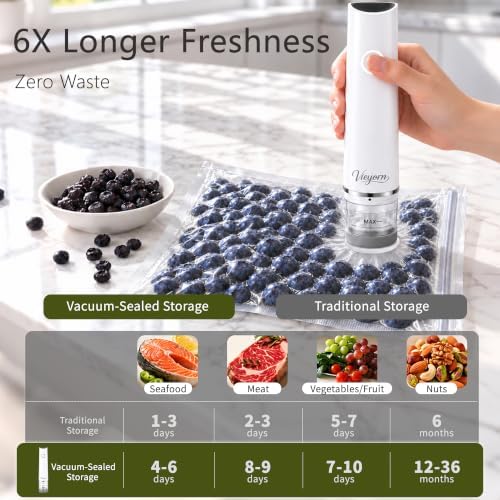 60kPa Compact Food Vacuum Sealer Kit with 30 Reusable Bags-10S/M/L