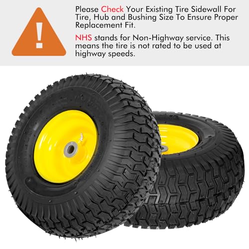 2 Pack 15x6.00-6 Lawn Mower Front Tire and Wheel Assembly, Fits John Deere