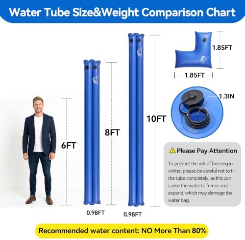 8' Water Bags for Pool Cover, Inground Pool Cover Weights 0.7mm 6 + 4 Pack