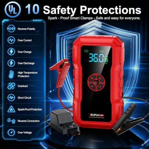 Portable Car Battery Jump Starter with Air Compressor - 9000A 150PSI