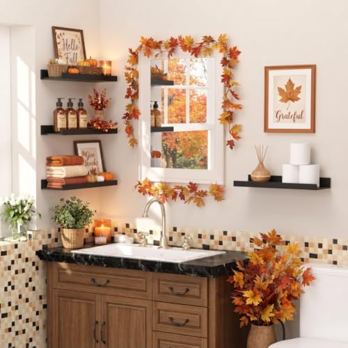 upsimples Floating Shelves for Wall Decor and Storage, Black, 6Pcs 15.7''
