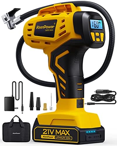 Tire Inflator Portable Air Compressor 21V Battery Powered 160PSI