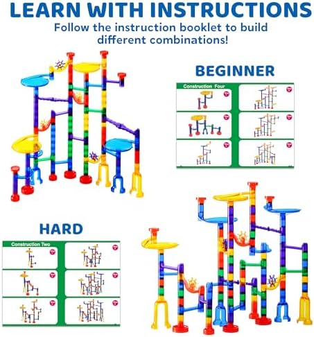 JOYIN 150Pcs Glowing Marble Run- Construction Building Blocks Toys with 5 Glow in The