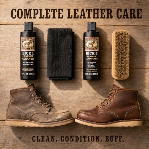 Leather Care Kit, Bick 1 Leather Cleaner, Bick 4 Conditioner, Brush & Cloth