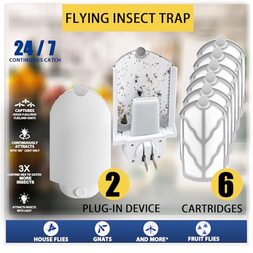 Flying Insect Trap for Indoor Use (2 Starters & 6 Refill Cartridges), UV