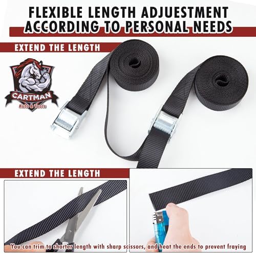 Cartman 1" x 12 ft Lashing Straps, 6 Pack, 600 lb Break Strength, Black