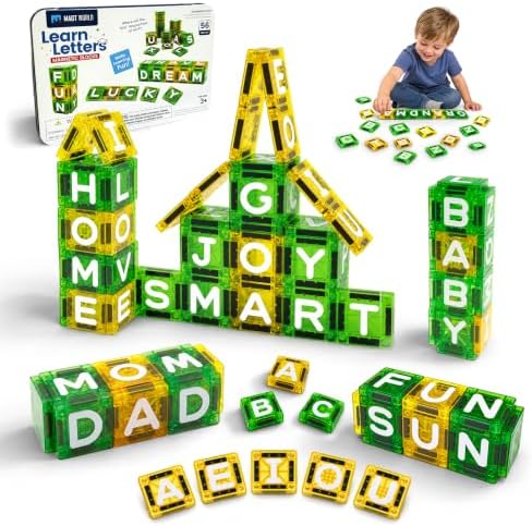 56pcs Mini Magnetic Tiles Letters Alphabet Learning Travel Toy for Kids 3-8