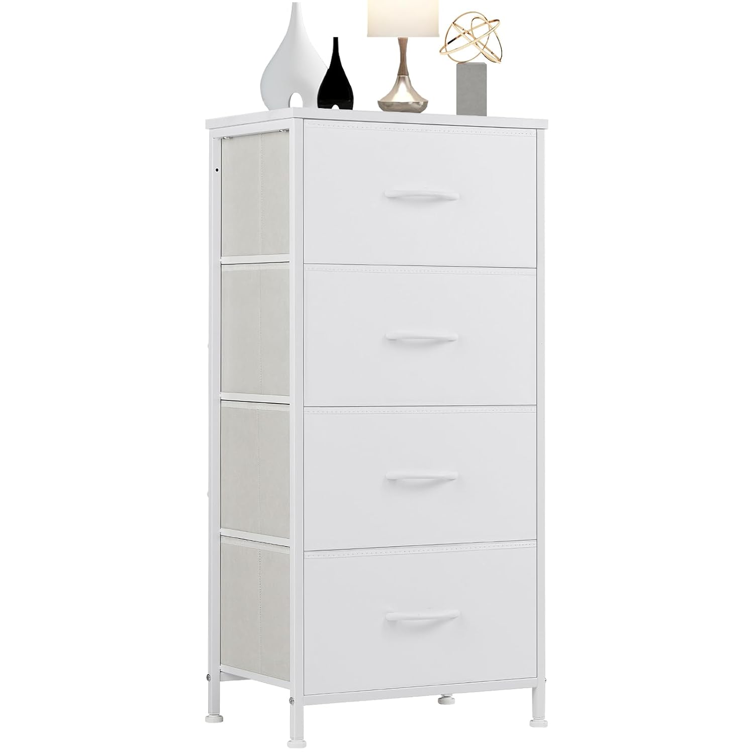 DUMOS Nightstand, Bedside Table with 4 Fabric Drawers