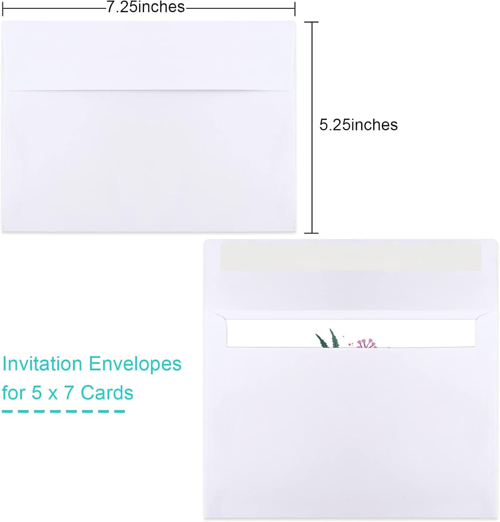 50 Packs 5x7 Envelopes, White A7 5x7 Envelopes for Invitations, Printable