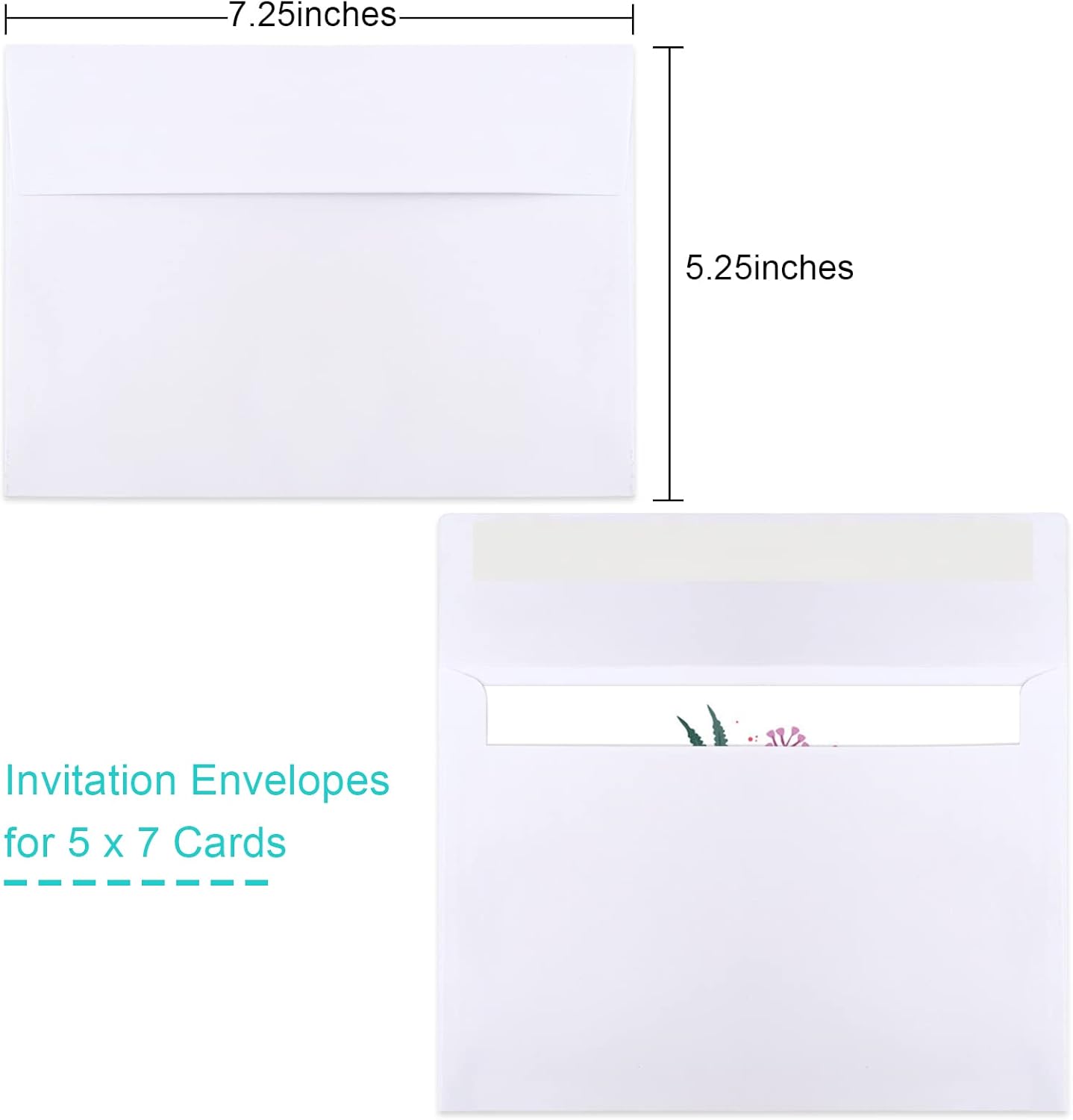 50 Packs 5x7 Envelopes, White A7 5x7 Envelopes for Invitations, Printable
