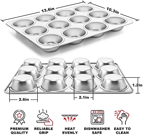 TeamFar 12-Cup Muffin Pan, Stainless Steel Muffin Tin