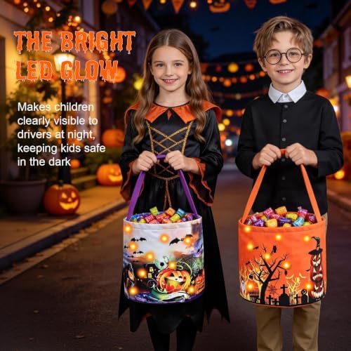 Halloween Trick or Treat Candy Bags LED Light Up Pumpkin Bucket