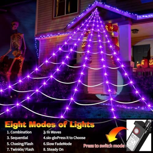 Halloween Decorations Outdoor, 250 LED Halloween Giant Spider Web Lights