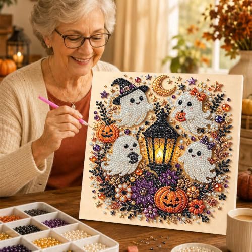Halloween Ghost Pearl Diamond Art Kits for Adults with Frame 10x10in