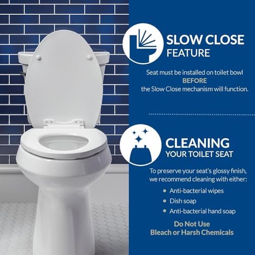 Mayfair Linden Slow Close Toilet Seat, Non Slip Heavy Duty Wood, Easy Install, Elongated