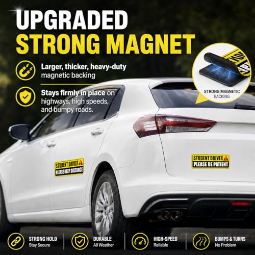 Student Driver Magnet for Car 2 Pack, Large Reflective 10x3.4 in