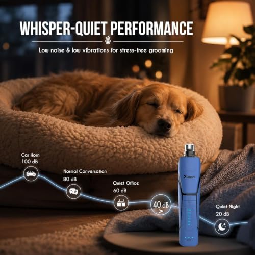 Candure Whisper Quiet Dog Nail Grinder with 360 Degree LED Light