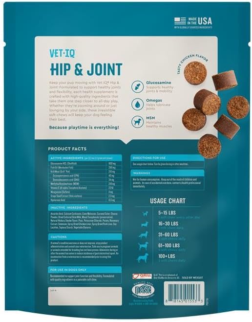 VetIQ Glucosamine Hip & Joint Supplement for Dogs, 180 Soft Chews, Joint