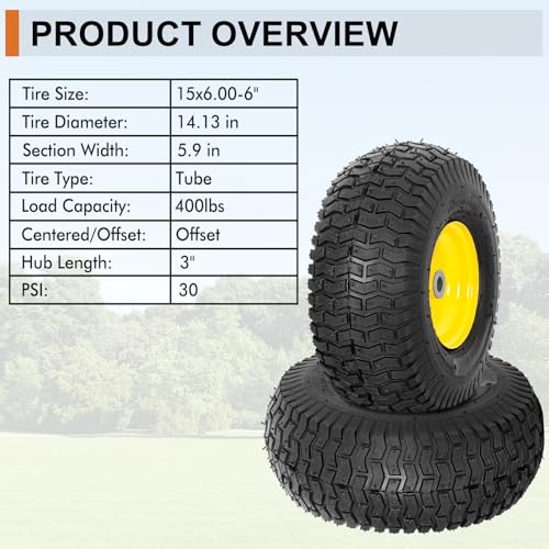 2 Pack 15x6.00-6 Lawn Mower Front Tire and Wheel Assembly, Fits John Deere