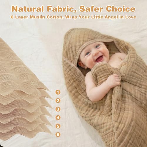 Muslin Hooded Baby Towels 2 Pack, 100% Cotton Baby Bath Towels for Newborn