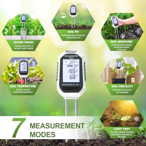 Moisture Meter for Plants, 7-in-1 Digital Soil Tester Kit with Backlit LCD