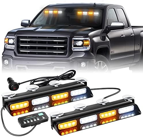 2x 14 inch Dash Strobe Lights, Amber White Windshield Lights