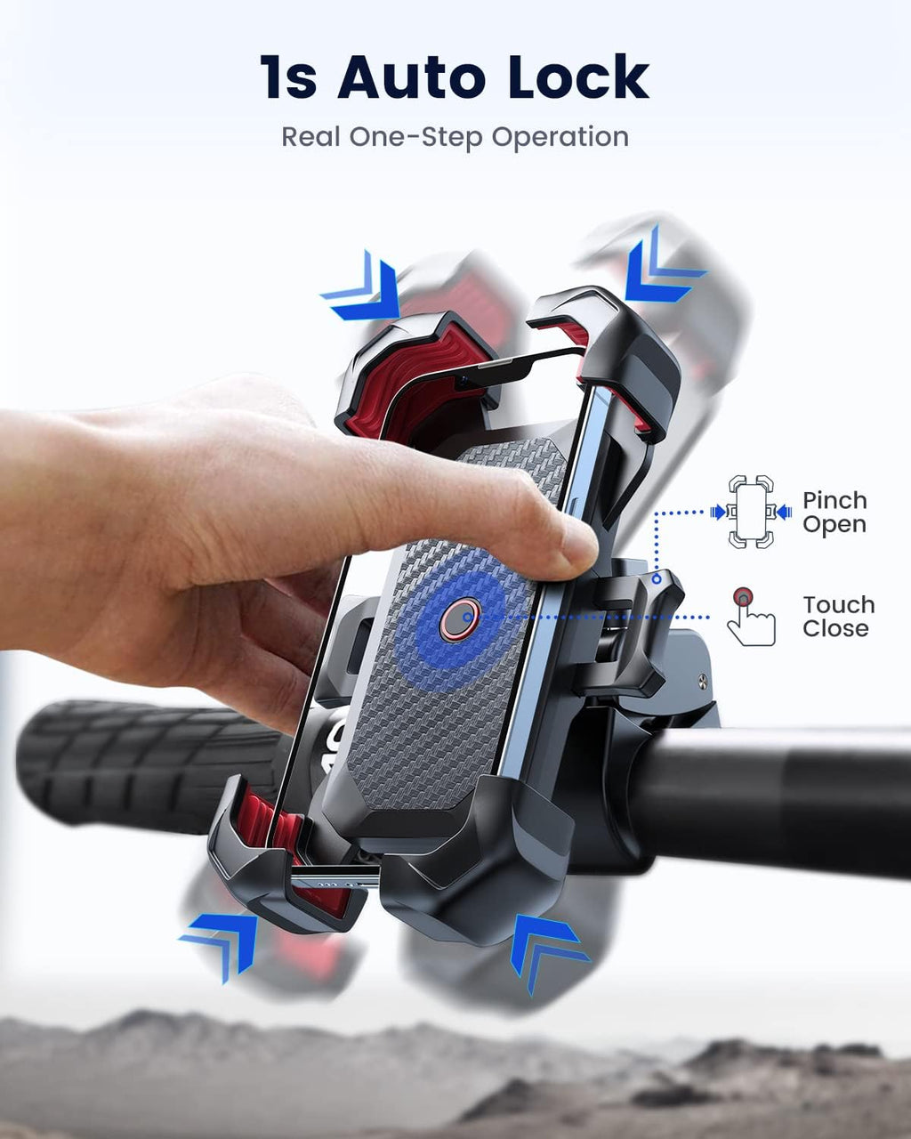 JOYROOM Motorcycle Phone Mount, 1s Auto Lock 100mph Military Anti-Shake Bike