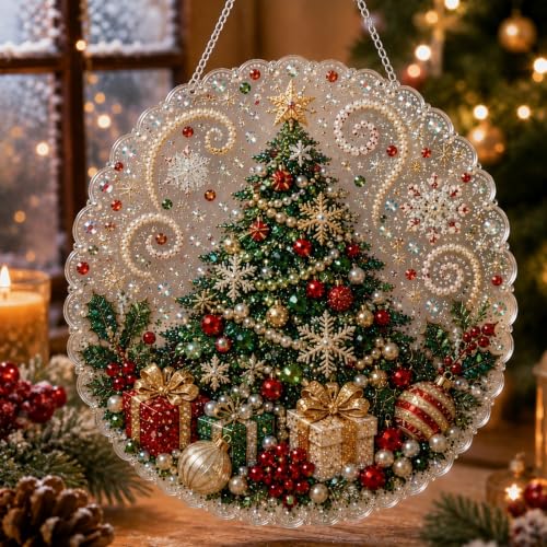Christmas Pearl Diamond Painting Suncatcher Kit, DIY Craft (#C, 8in)