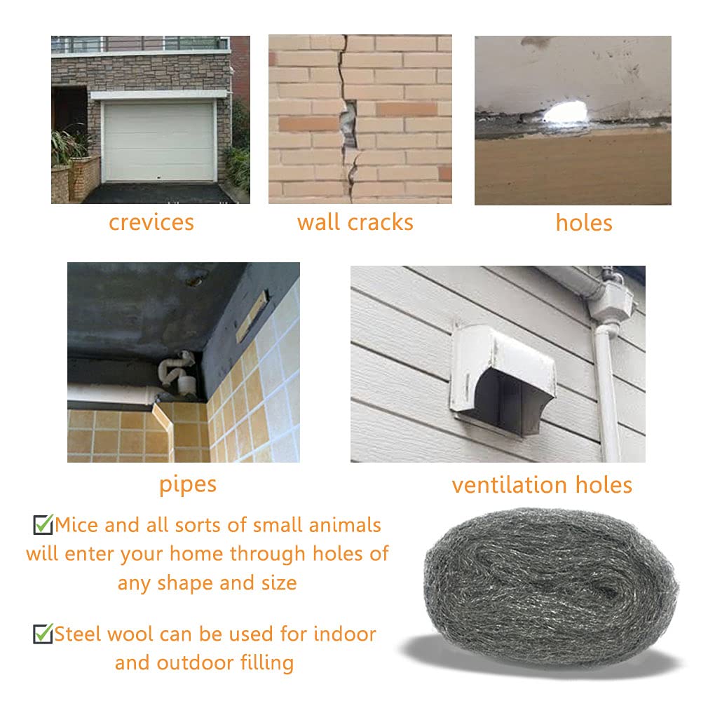 Steel Wool Mice Control, 2 Pack 3" x10 Ft Hole Filler, Gap Blocker, Barrier