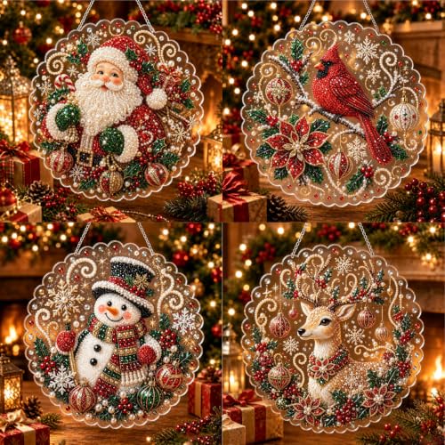 AYTHSRIC Christmas Pearl Diamond Painting Suncatcher Kit, Acrylic DIY Diamond
